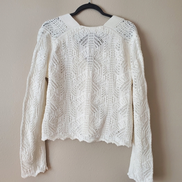 VINCE White Lace Stitch Cardigan Size Large - Picture 9 of 12